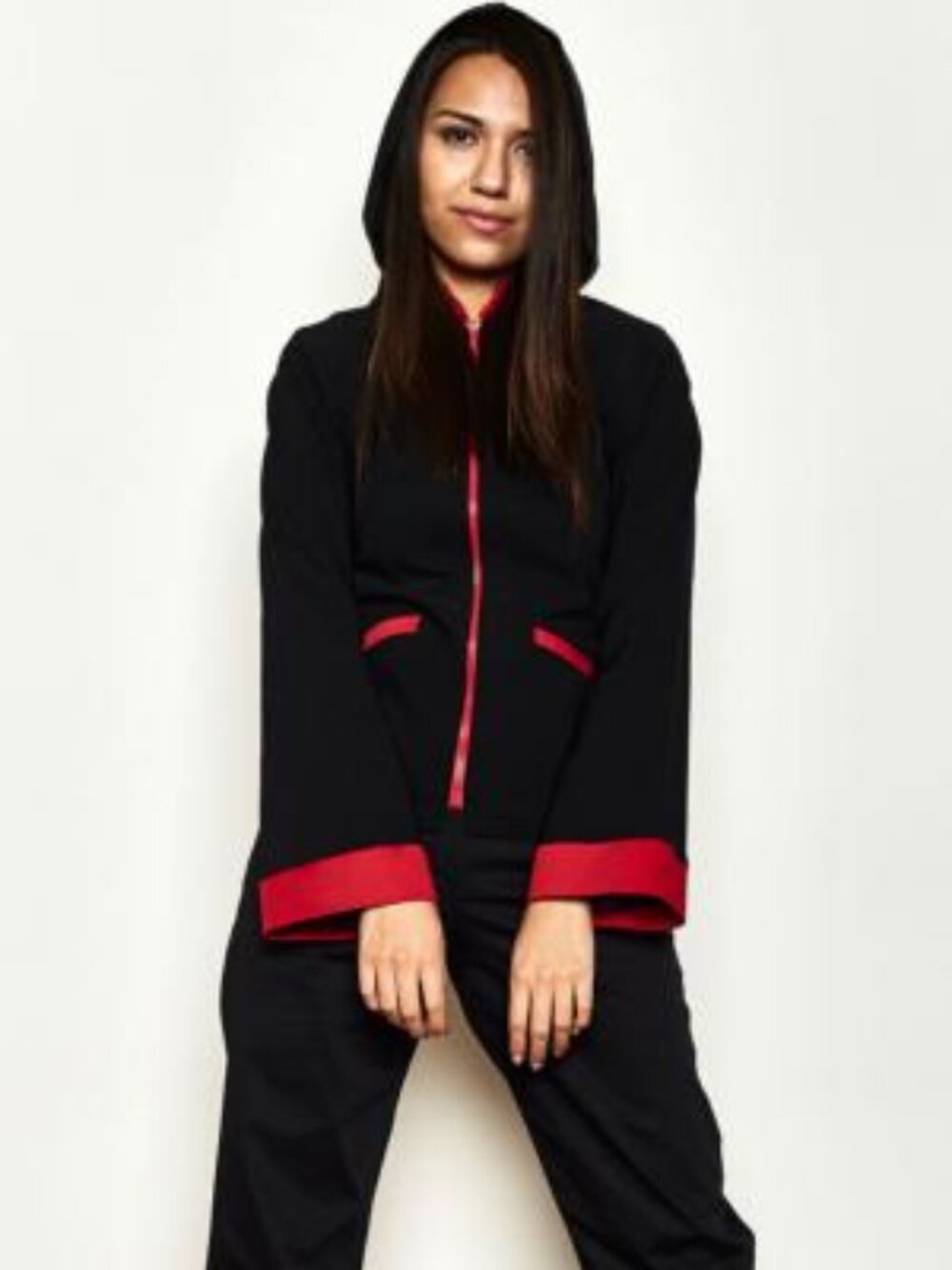 Paloma Del Pozo Black Red Zip Hooded Algas Jacket Size G / Large
